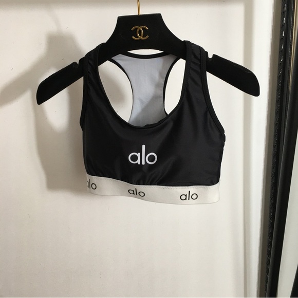 ALO Yoga Black Leggings with White Trim - Picture 2 of 8